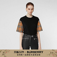 BURBERRY 格纹装饰棉质T恤衫 80148951（XS、黑色）