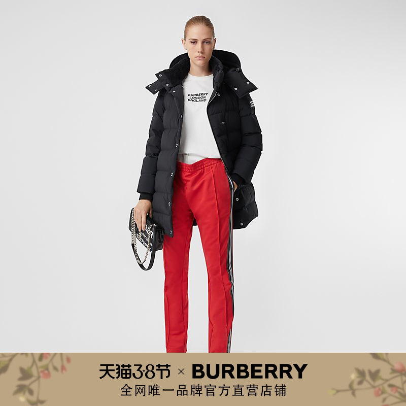 BURBERRY 可拆式连帽束带羽绒服 80186901（XS、黑色）