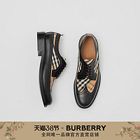 BURBERRY 镂空格纹拼皮革德比鞋 80162581（40.5、黑色 / 典藏米色）