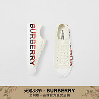 BURBERRY 徽标印花棉质帆布运动鞋 80342521（40、奶油色）