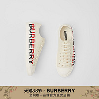 BURBERRY 徽标印花棉质帆布运动鞋 80358551（38、奶油色）