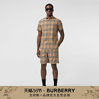 BURBERRY 男装 格纹徽标嵌花短袖衬衫 80385241（M、典藏米色）