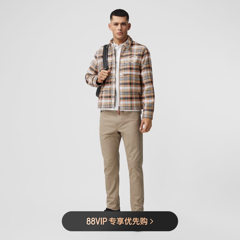 BURBERRY 男装格纹哈林顿外套80368621（50、典藏米色）