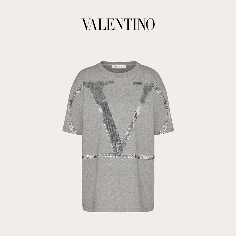 Valentino/华伦天奴女士新品灰色VLogo Signature 平纹针织 T 恤（灰色、M）