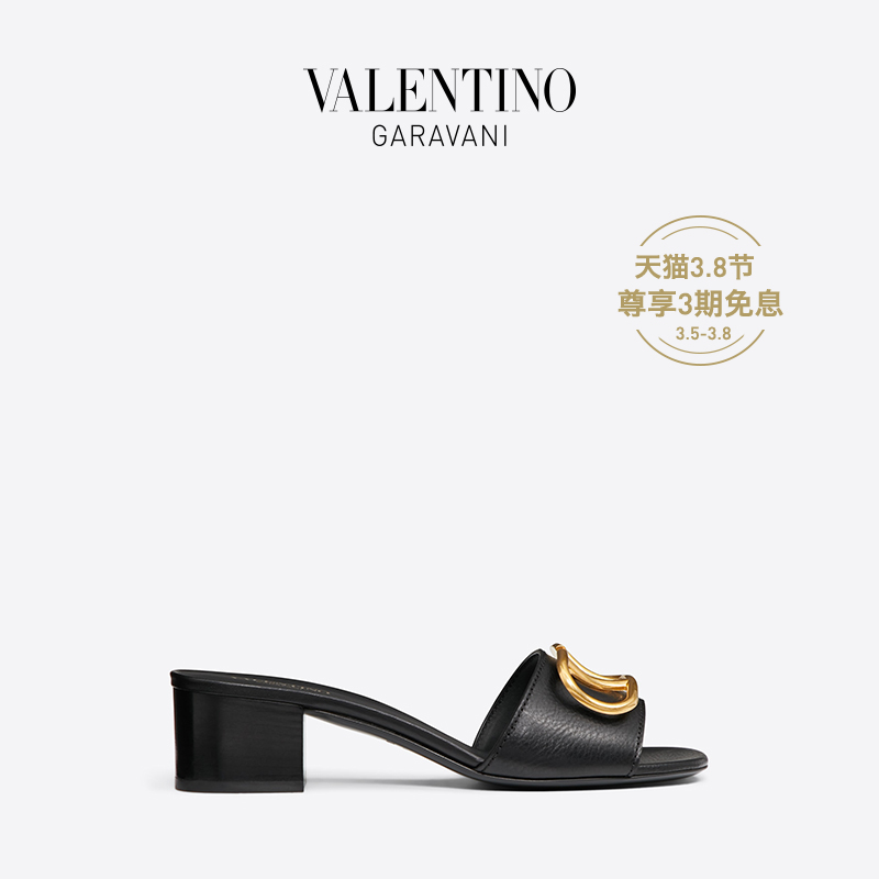VALENTINO GARAVANI/华伦天奴女士黑色 VLogo Signature 低跟拖鞋（38、黑色）