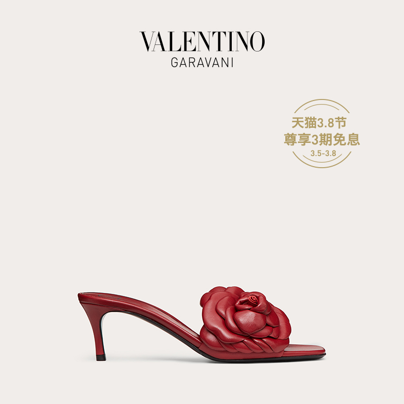 VALENTINO GARAVANI/华伦天奴 女士 Atelier 小羊皮花瓣凉鞋（37.5、ROSSO V.）