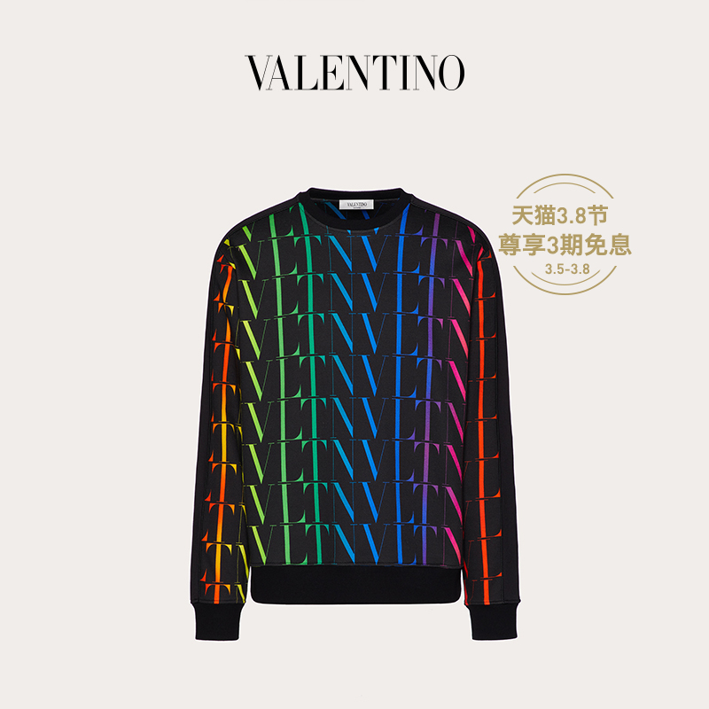 Valentino/华伦天奴男士新品 黑色 VLTN TIMES 彩色印花圆领卫衣（XL、黑色）