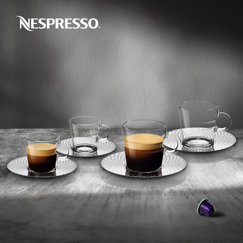 NESPRESSO View系列浓缩和大杯咖啡杯碟套装家用简约钢化玻璃透明