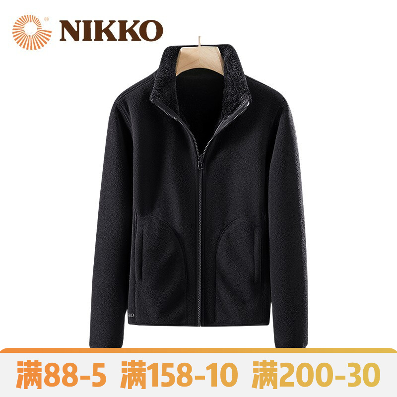 日高（NIKKO）双面摇粒绒外套户外抓绒衣加厚保暖秋冬上衣开衫 星空黑（高领） XL