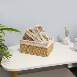 quyenvy诠艺桌面收纳盒编织布艺玩具杂物棉麻篮化妆品零食收纳框藤