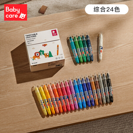 babycare 儿童蜡笔可水性不脏手粘手安全无毒幼儿园宝宝画画涂鸦笔24色圣诞节礼物