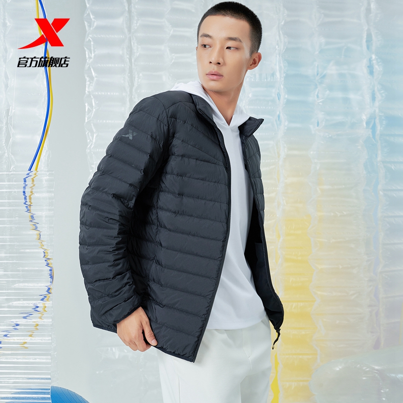 XTEP 特步 羽绒服男轻薄款2021冬季新款官方正品男装棉衣保暖立领外套