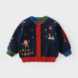 拉比树针织开衫21年秋冬款男童毛衣外套加厚保暖婴幼男宝宝星空毛线衣