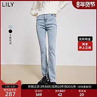 LILY2022春新款女装侧开叉设计感高腰显瘦微喇毛边休闲牛仔长裤