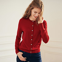 真的好 秋冬款简洁纽扣羊毛长袖外套针织衫女式上衣 XL 红