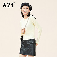 A21 女装修身圆领长袖线衫 黑色 L 米杏 L