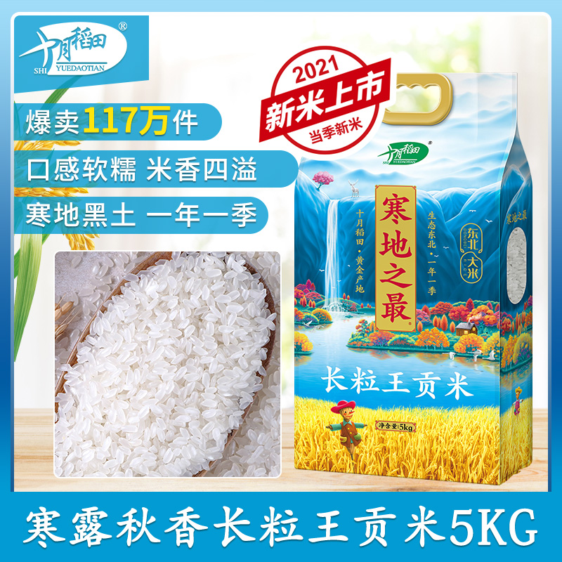 十月稻田寒地之最长粒王贡米5kg东北长粒香新米10斤优质粳米 3件