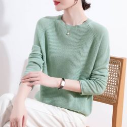 金菊21秋冬新款毛衣圆领纯色插肩袖针织羊毛100女式羊毛衫上衣