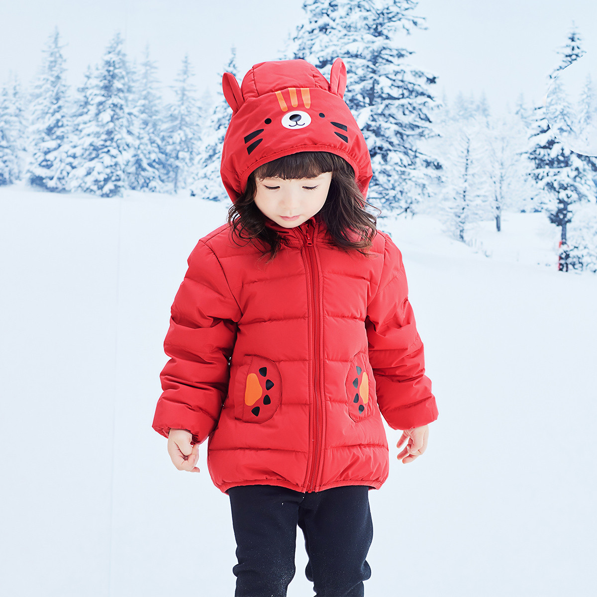 儿童羽绒服女童短款羽绒服防风加厚保暖羽绒外套 80cm 红色