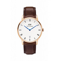 Daniel Wellington 包郵 | 34mm白色表盤玫瑰金表殼深棕色皮質表帶石英表1133DW DW00100094（預計 1 周發貨）