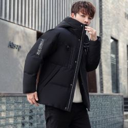 yaya鸭鸭羽绒服冬季新羽绒服男士连帽立领短款保暖防风时尚印花面包服