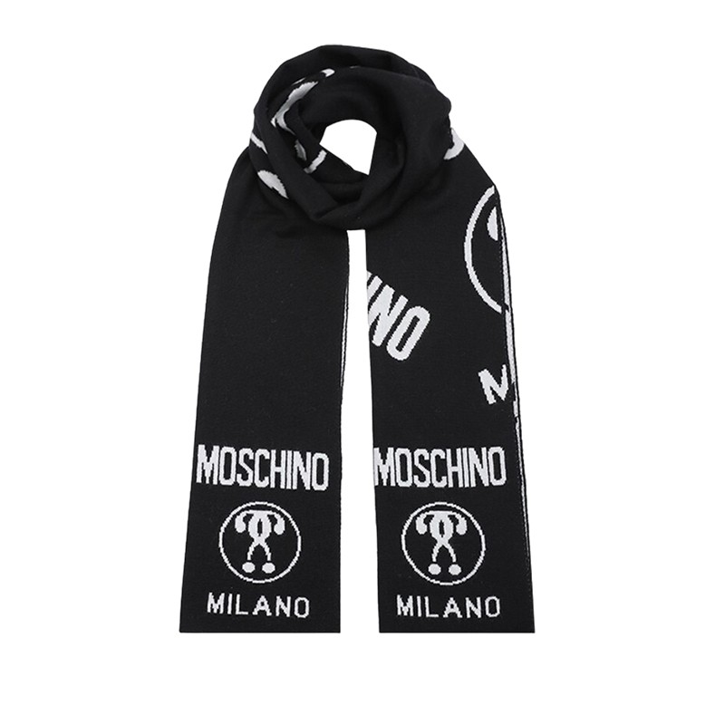 MOSCHINO 香港直发MOSCHINO莫斯奇诺羊毛混纺徽标提花双色男女款情侣款围巾