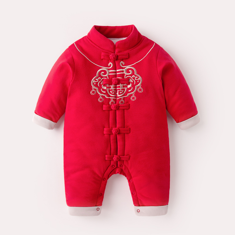 嘟嘟家婴儿拜年服冬装宝宝衣服女加厚新年装唐装男冬季新生儿过年服 红色金锁  80