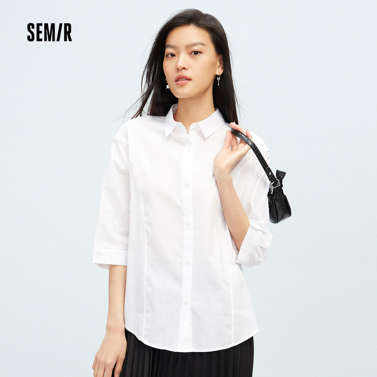 森马 Semir商场同款女款舒适简约净色中袖衬衫101321119009