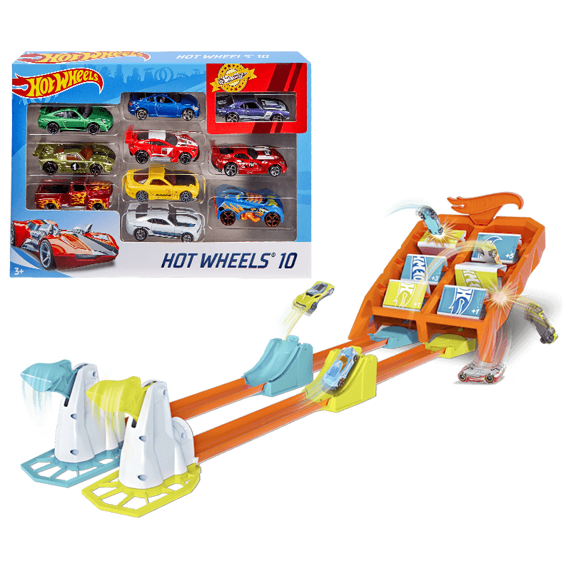 风火轮竞技飞跃得分竞技赛道小车小孩玩具车男孩GBF89+10辆小车