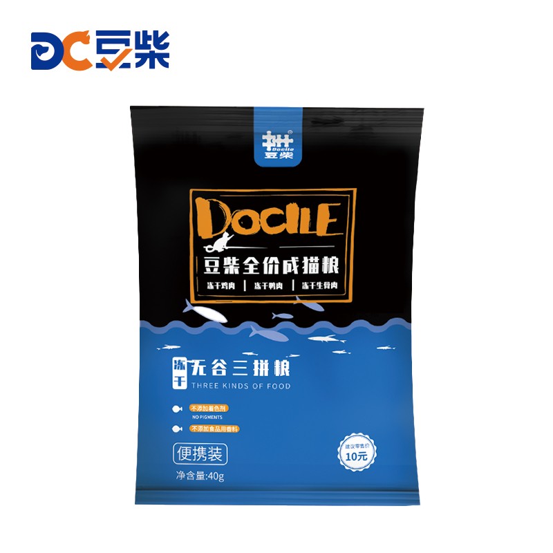 豆柴（docile）猫粮三拼冻干成猫幼猫全价粮英短美短 四拼猫粮试吃包40g*1包 三拼成猫试吃包40g*1包