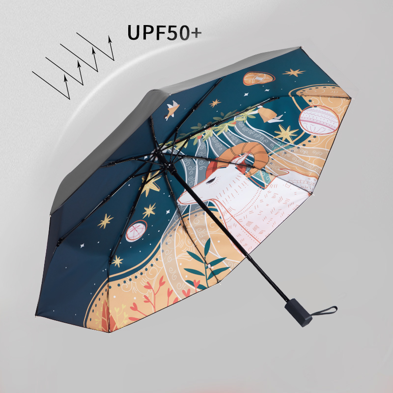 红叶太阳伞防晒防紫外线小巧雨伞女晴雨两用折叠upf50+五折遮阳伞 五折六骨向阳花开