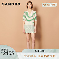 sandro2022春夏新款女装法式撞色条纹V领花式针织衫SFPPU01426