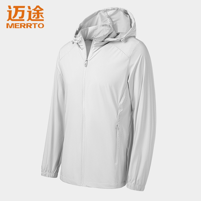 迈途冰皮透气清凉防晒衣女防紫外线UPF50+全面防晒轻便速干皮肤衣 浅灰色/男 L