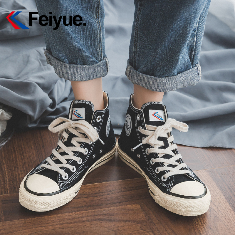 Feiyue. 飞跃 feiyue/飞跃高帮帆布鞋女2022春季新款基础款休闲百搭学生鞋子 37 黑色