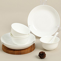 SKYTOP 斯凯绨 碗盘碟餐具套装陶瓷骨瓷4人份纯白8头