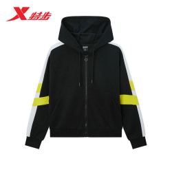 xtep特步女外套运动针织连帽上衣2022春季新款简约舒适休闲运动外套