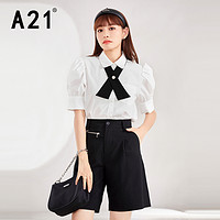 A21女装梭织宽松休闲短袖衬衫上衣多色多款可选 黑色F412210029 S