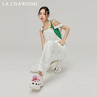 LA CRAWFISH 2022夏新款彩色甩点全棉宽松减龄白色牛仔背带裤女