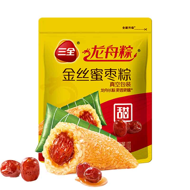 三全端午龙舟粽子蜜枣粽猪肉粽300g粽2袋共6只