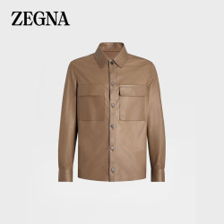 ermenegildozegna杰尼亚zegna男士卡其色小牛皮纳帕皮衬衫外套