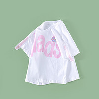 女童T恤男生女生2022夏季新品织带印花儿童休闲T恤童装短袖 140 白色