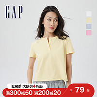 Gap女装纯棉亨利领短袖T恤810785夏季新款2022短款上衣