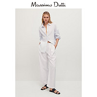 Massimo Dutti 女装 2022夏季新品宽松版型亚麻条纹长袖休闲衬衫 05117512403  天蓝色  XS (165/84A)