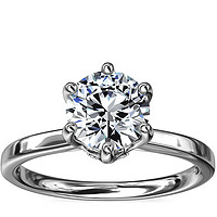 补贴购：Blue Nile 0.50克拉圆形切工钻石+六爪单石加隐藏光环钻石订婚戒指