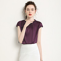 ZOPIN 作品 夏季衬衫女设计感立领系带紫色上衣短袖宽松衬衣