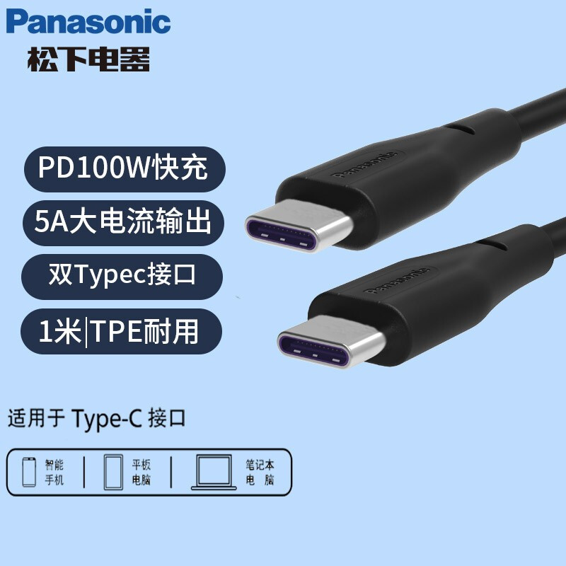 Panasonic 松下 双Type-C PD100W 数据线 1m