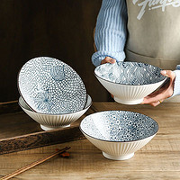 曼达尼 日式斗笠创意大号面碗家用手绘网红碗具陶瓷汤碗牛肉拉面碗