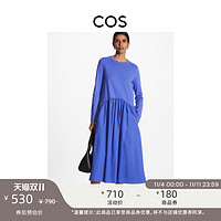 COS 女装 休闲版型拼接褶裥连衣裙蓝色2022秋季新品1111189003