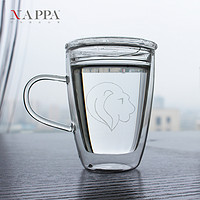 NAPPA 刻花马克杯带盖 耐高温玻璃水杯 双层玻璃杯 马克杯耐热防爆
