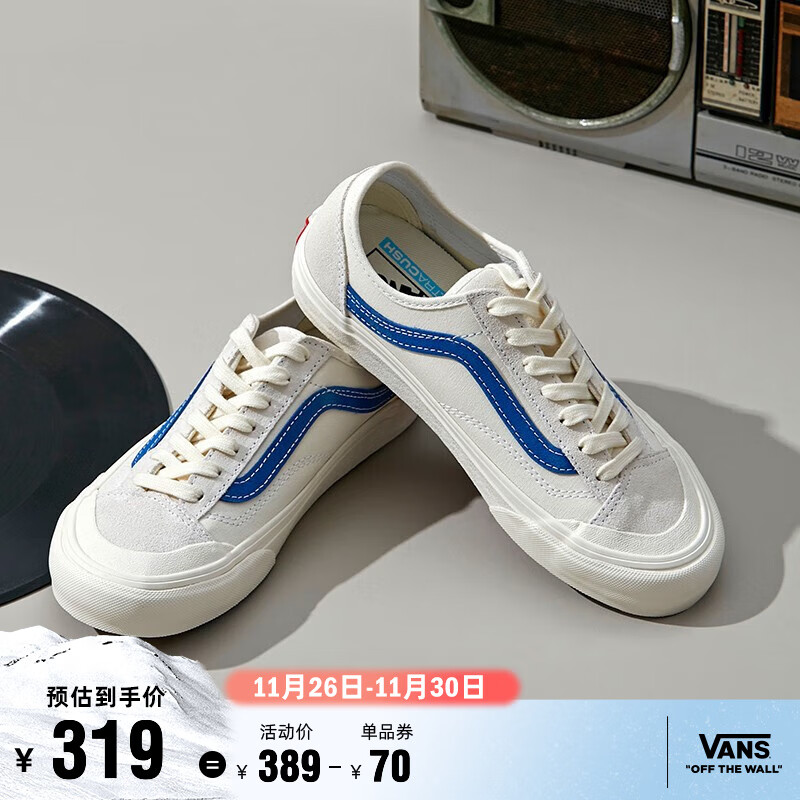 Vans范斯官方 Style 36简约小白鞋休闲风男女板鞋运动鞋 白色/蓝色 34.5